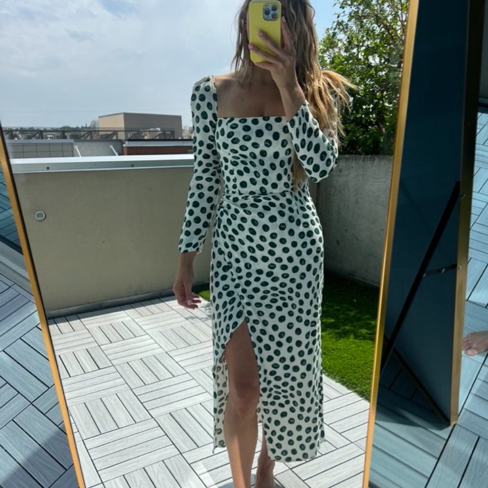 Reformation Hilda long-sleeve midi dress in Tapioca